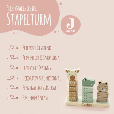 Drewniana wieża do układania (kwadratowa) Jollein - personalizowana imieniem