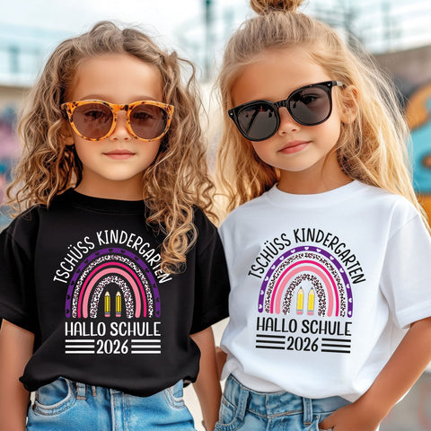 Nadrukowany t-shirt dziecięcy - Żegnaj przedszkole Tęcza Niebieski