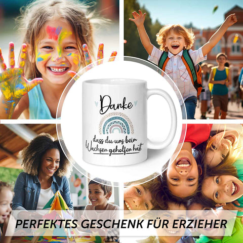 Bedruckte Tasse mit Spruch - "Danke dass du uns beim Wachsen geholfen hast" V2