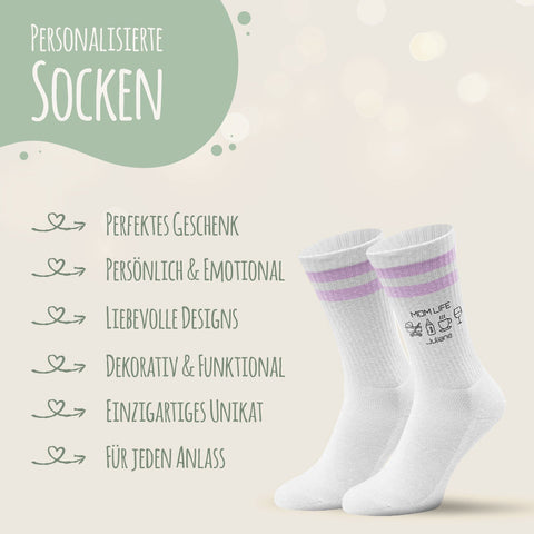Chaussettes de tennis - Mom Life - personnalisées avec nom
