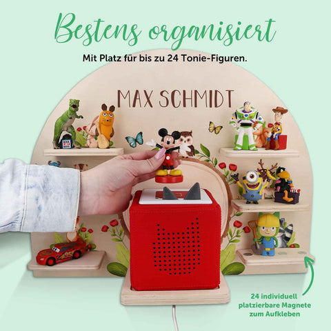 Półka Toniebox do pokoju dziecięcego - grupa zwierząt leśnych - spersonalizowana imieniem