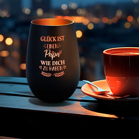 Deko Windlicht aus Glas mit Gravur - Glück ist einen Papa wie Dich zu haben