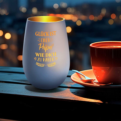 Deko Windlicht aus Glas mit Gravur - Glück ist einen Papa wie Dich zu haben