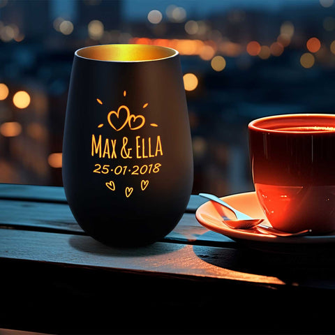 Deko Windlicht aus Glas mit Gravur - Sunshine - Personalisiert mit Namen & Datum