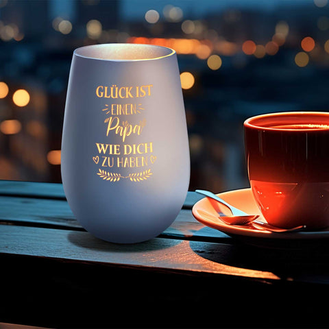 Deko Windlicht aus Glas mit Gravur - Glück ist einen Papa wie Dich zu haben