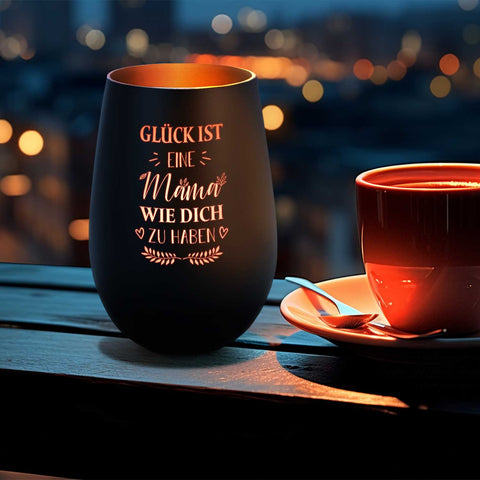 Deko Windlicht aus Glas mit Gravur - Glück ist eine Mama wie Dich zu haben