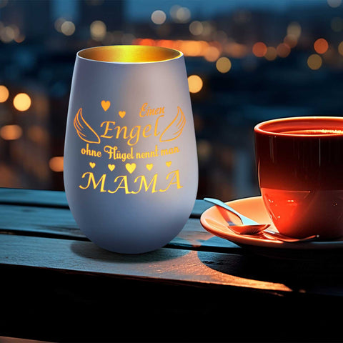 Deko Windlicht aus Glas mit Gravur - Einen Engel ohne Flügel nennt man Mama - Zum Mutterag