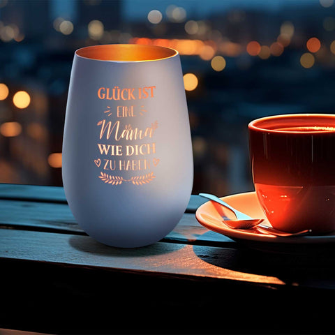 Deko Windlicht aus Glas mit Gravur - Glück ist eine Mama wie Dich zu haben
