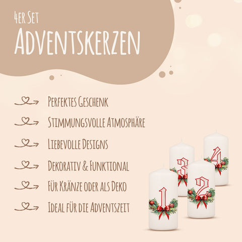 Małe świece adwentowe kwiatowe - zestaw 4 świec adwentowych