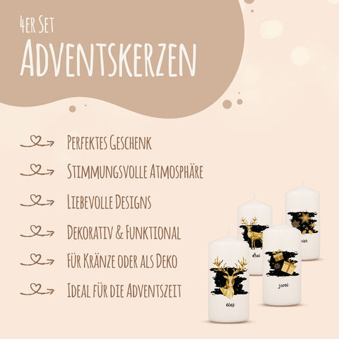 Małe świeczki „Adwent Geometrisch Gold” – zestaw 4 świec adwentowych