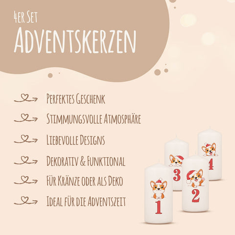 Petites bougies « Chiens de l'Avent » – Set de 4 bougies de l'Avent