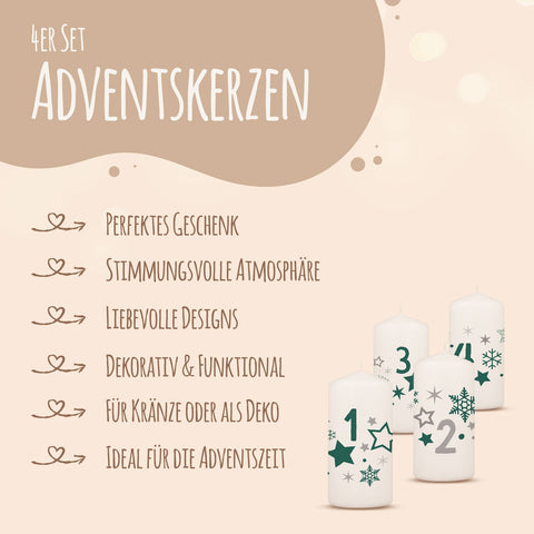 Petites bougies « Étoiles de l'Avent » – Lot de 4 bougies de l'Avent