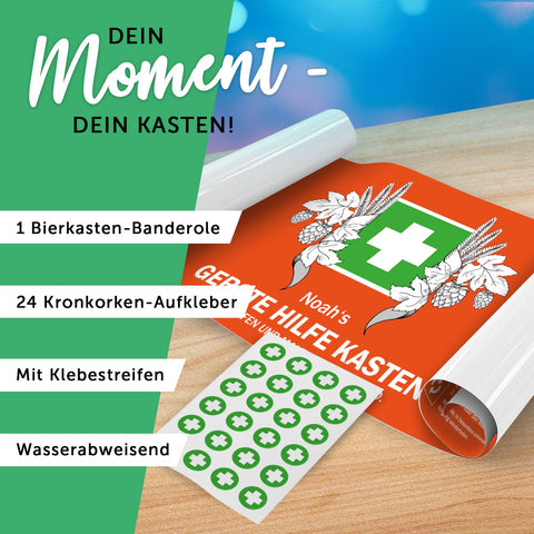 DIY Banderola na skrzynkę piwa z 24 naklejkami na kapsle – Gerste Hilfe