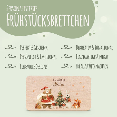 Świąteczna deska śniadaniowa - zwierzaki w sweterkach - personalizowana z imieniem