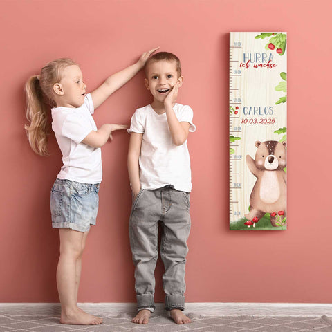 Toise murale enfant personnalisable en bois - Animaux de la forêt