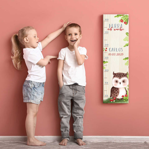 Toise murale enfant personnalisable en bois - Animaux de la forêt