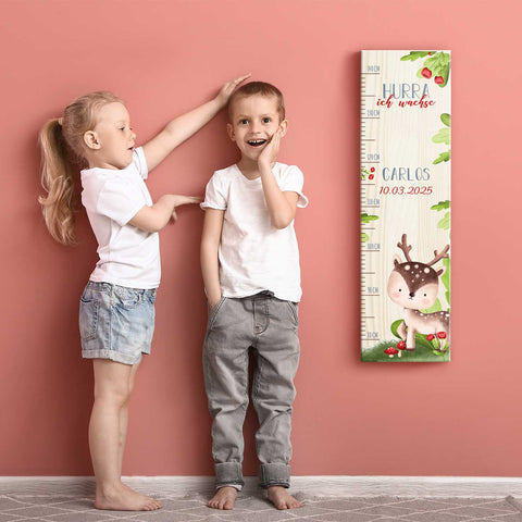 Toise murale enfant personnalisable en bois - Animaux de la forêt