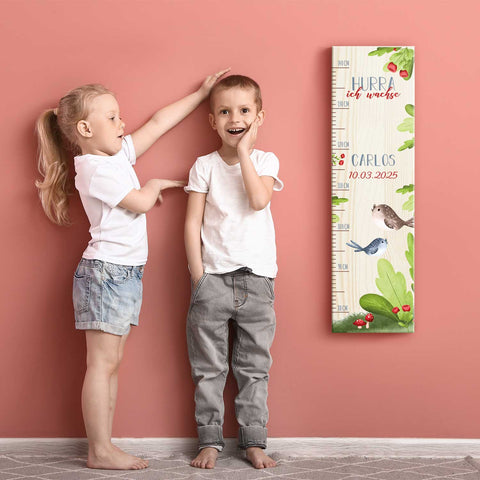 Toise murale enfant personnalisable en bois - Animaux de la forêt