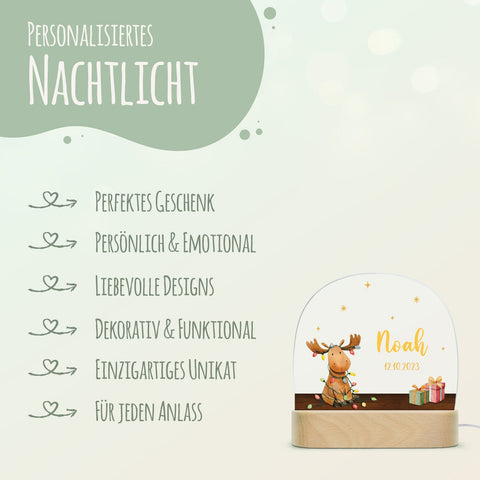 Dziecięca lampka nocna LED z drewnianą podstawą - "Jeleń girlanda świetlna"
