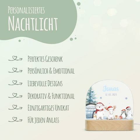 Dziecięca lampka nocna LED z drewnianą podstawą – „Biegun Północny”