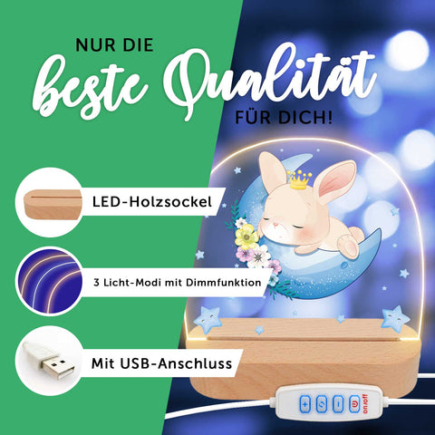 Veilleuse LED enfant avec socle en bois au design arc-en-ciel