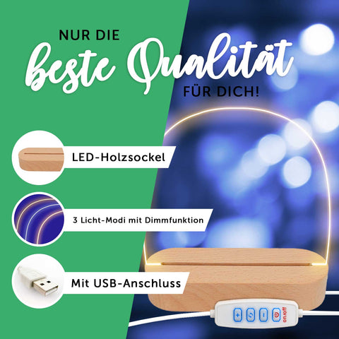 Kinder LED Nachtlicht mit Sockel aus Holz - "Waldtiere"