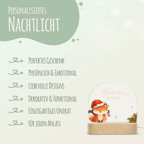 Dziecięca lampka nocna LED z drewnianą podstawą - „Zwierzęta bożonarodzeniowe”