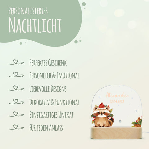 Dziecięca lampka nocna LED z drewnianą podstawą - „Zwierzęta bożonarodzeniowe”