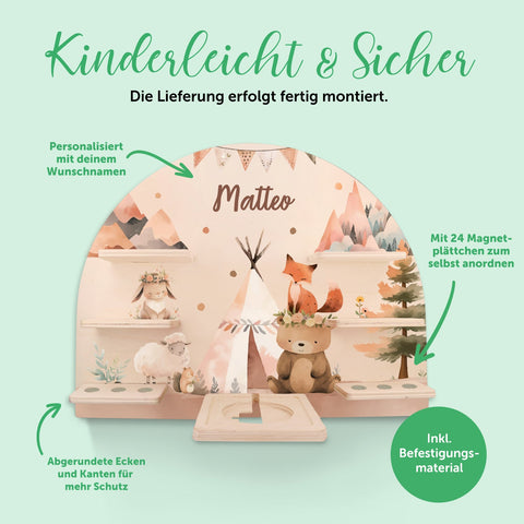 Étagère Toniebox pour chambre d'enfant - Camping - Personnalisable avec prénom
