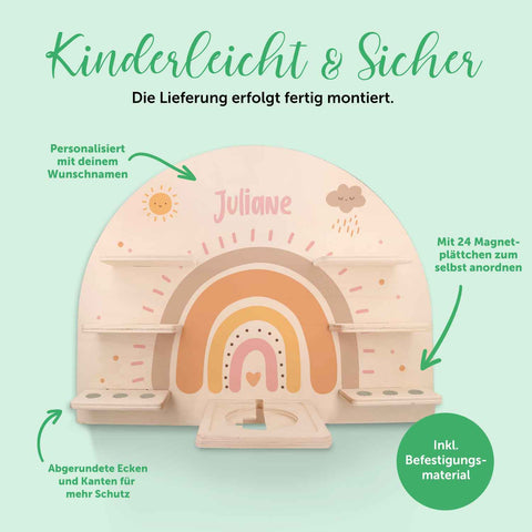 Étagère Toniebox pour chambre d'enfant - Arc-en-ciel Pastel - Personnalisée avec nom