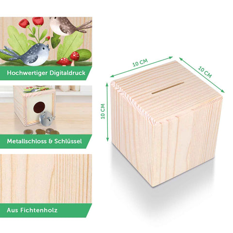 Spardose aus Holz - Regenbogen - mit Namen personalisiert