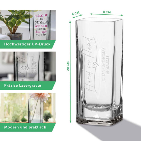 Blumenvase mit UV-Druck - Kommunion - Personalisiert mit Namen - Deko Vase als Geschenk