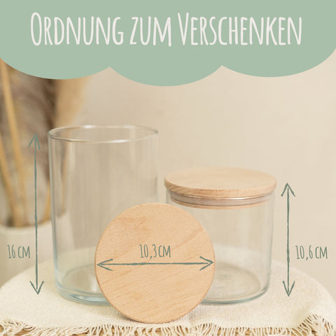 Bedrucktes Vorratsglas mit Holzdeckel - Danke für die kunterbunte Zeit V2