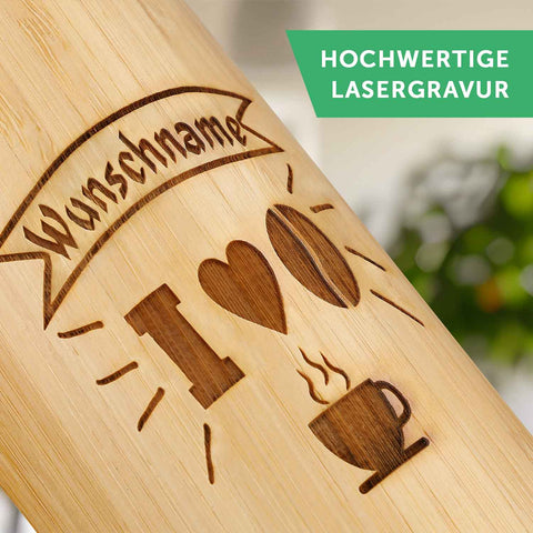 Kaffeebecher aus Bambus mit Gravur - Verschiedene Motive mit eigenem Namen eFinesse