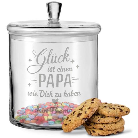 Pot à biscuits Leonardo gravé "Le bonheur, c'est d'avoir un papa" & prénom personnalisé