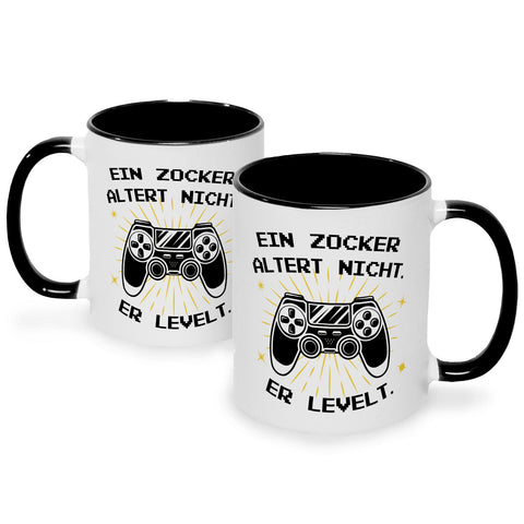 Bedruckte Tasse mit Spruch - Ein Zocker altert nicht er levelt