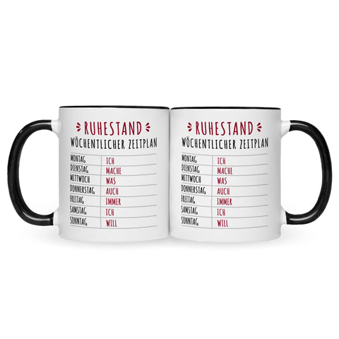 Bedruckte Tasse mit Spruch Ruhestand Plan