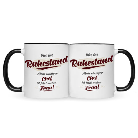 Bedruckte Tasse mit Spruch Bin im Ruhestand