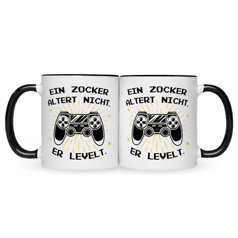 Bedruckte Tasse mit Spruch - Ein Zocker altert nicht er levelt