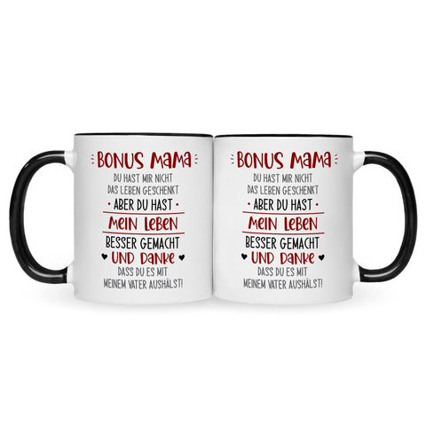 Bedruckte Tasse mit Spruch Bonus Eltern