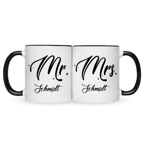 Bedruckte Tassen mit Spruch - Mr & Mrs mit Namen