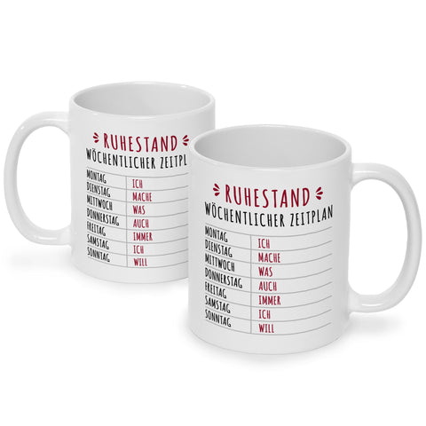 Bedruckte Tasse mit Spruch Ruhestand Plan