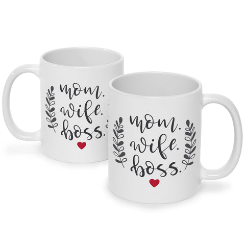 Bedruckte Tasse mit Spruch Mom Wife Boss