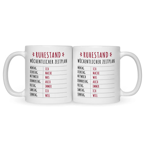 Bedruckte Tasse mit Spruch Ruhestand Plan