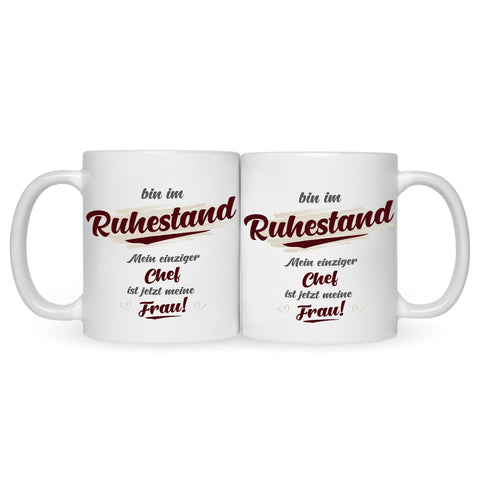 Bedruckte Tasse mit Spruch Bin im Ruhestand