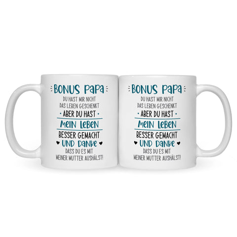 Bedruckte Tasse mit Spruch Bonus Eltern