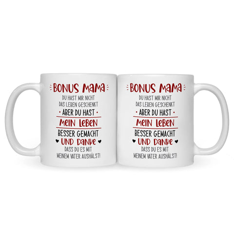 Bedruckte Tasse mit Spruch Bonus Eltern