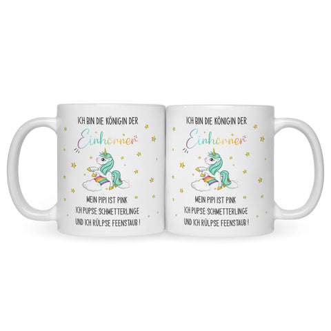 Bedruckte Tasse mit Spruch Königin der Einhörner