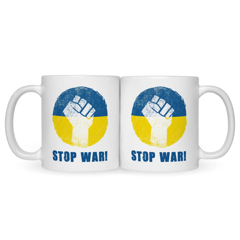 Bedruckte Tasse mit Spruch Stop War Ukraine