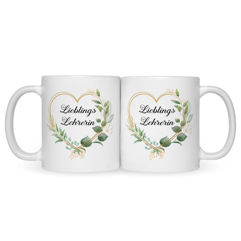 Bedruckte Tasse mit Spruch Lieblingslehrer/Lieblingslehrerin